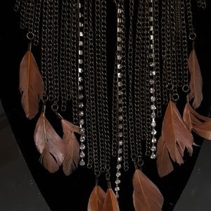 Antique Feather Metal and Crystal Necklace